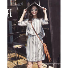 Latest Stripe Round-Neck Women′s Shirt Dress